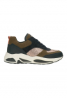 Pantofi sport din piele si piele intoarsa, Negru/Kaki/Bronz