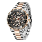 Ceas barbatesc de mana Lige Quartz Cronograf Skeleton Elegant Business Afisaj Analog Auriu