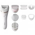 Epilator Philips seria 8000, 32 pensete, 40 de minute de functionare dupa 2 ore de incarcare, 8 accesorii, Alb