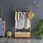 SUAU8 - Suport Haine cu spatiu depozitare, 180 cm inaltime, pentru haine, dressing, dormitor - Auriu / Alb