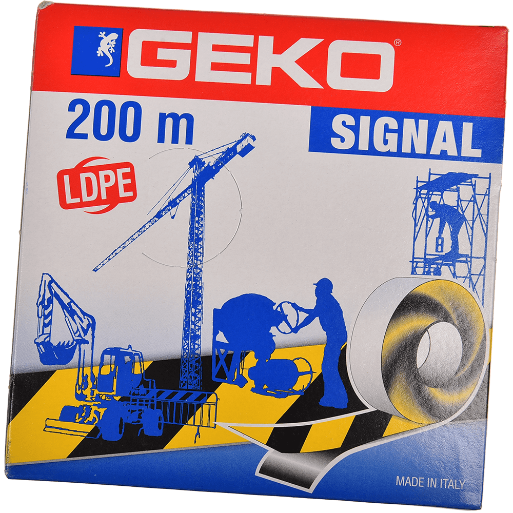 Banda reflectorizanta pentru delimitare Geko Signal reflector, PVC, galben-negru, 70 mm x 200 m