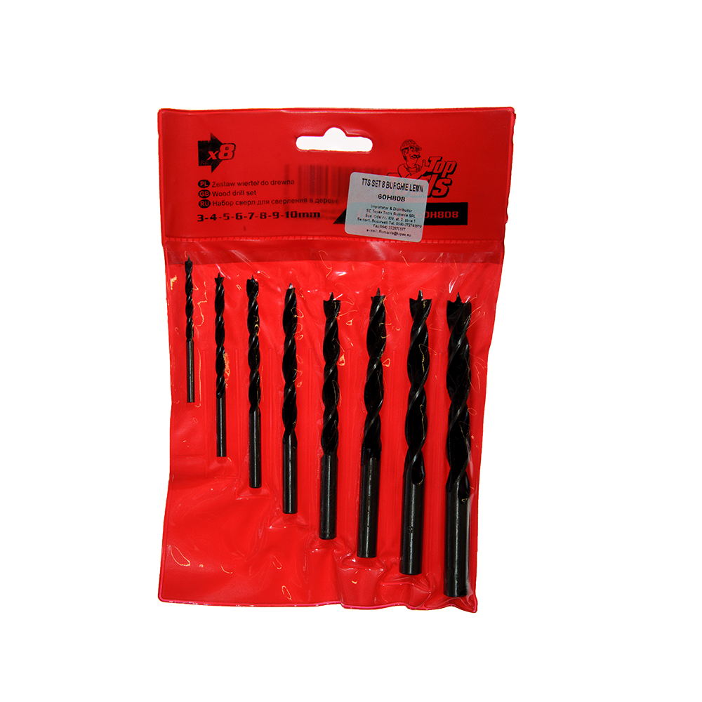 Set 8 burghie Top Tools 60H808, mandrina standard, pentru lemn, 3-10 mm 