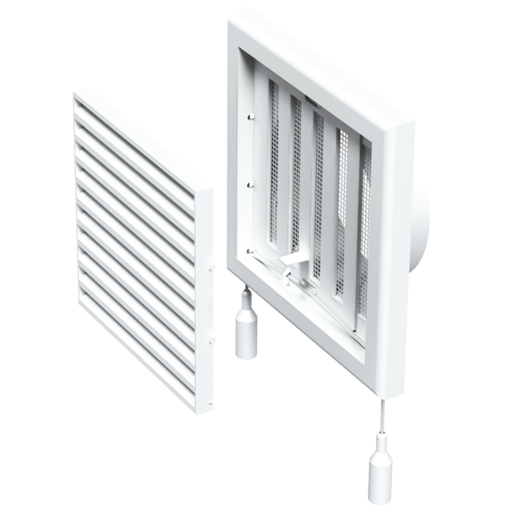 Grila cu inchidere manuala Vents, PVC, alb, DN 125 mm, 187 x 187 mm