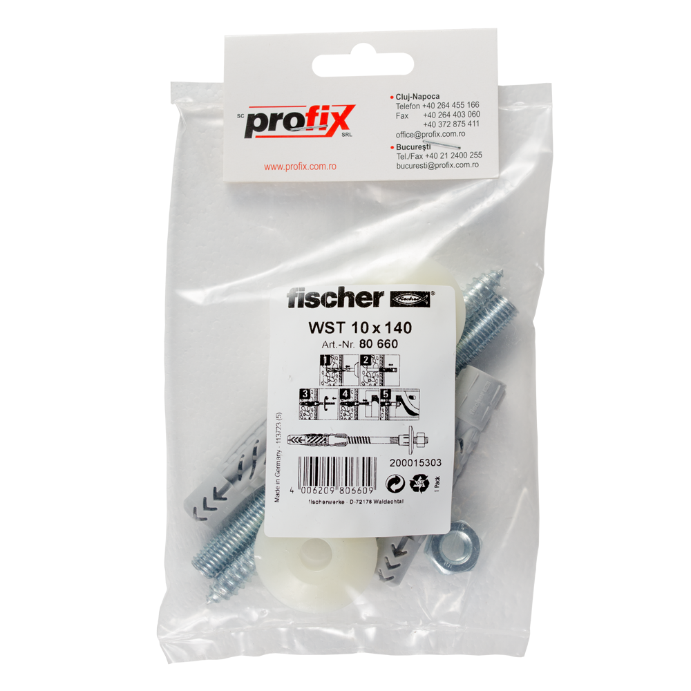 Set fixare lavoar, Fischer WST, 14 x 75 mm, 10 x 140 mm