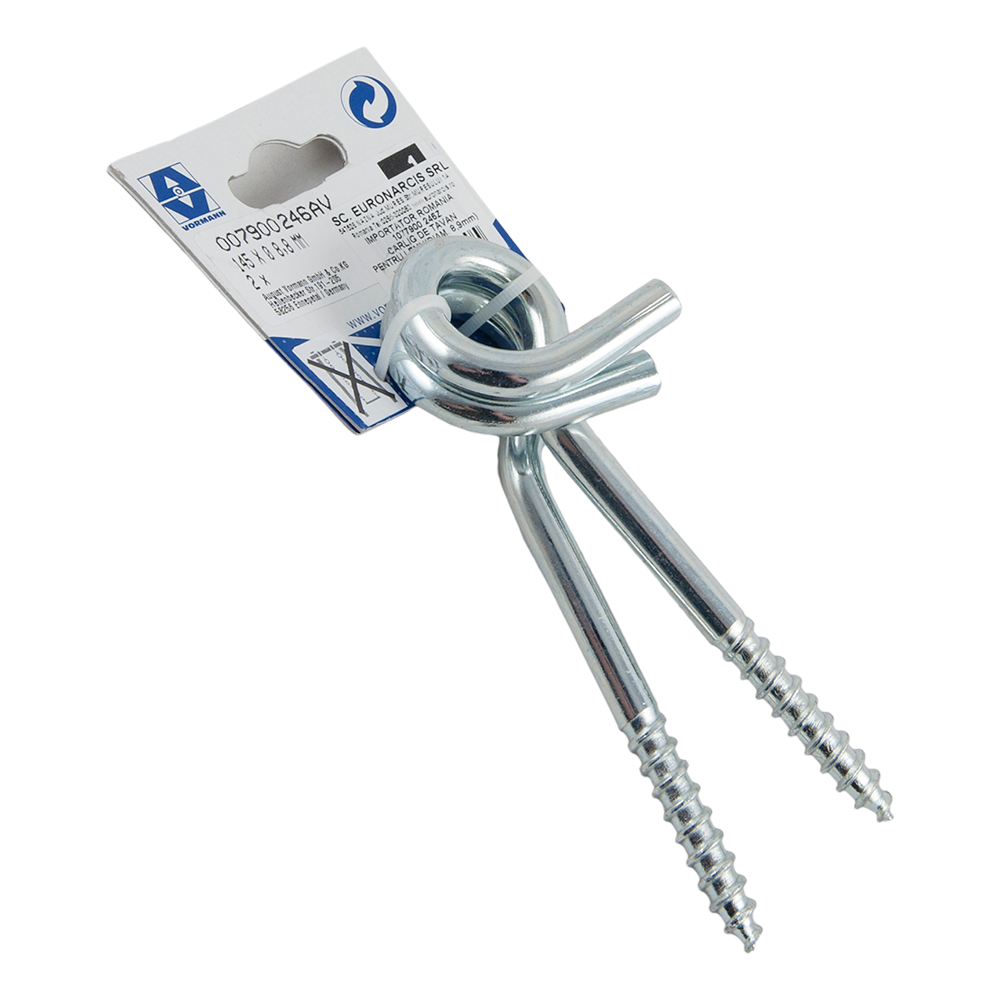 Carlig de tavan filetat pentru lemn, 140 x 8,9 mm