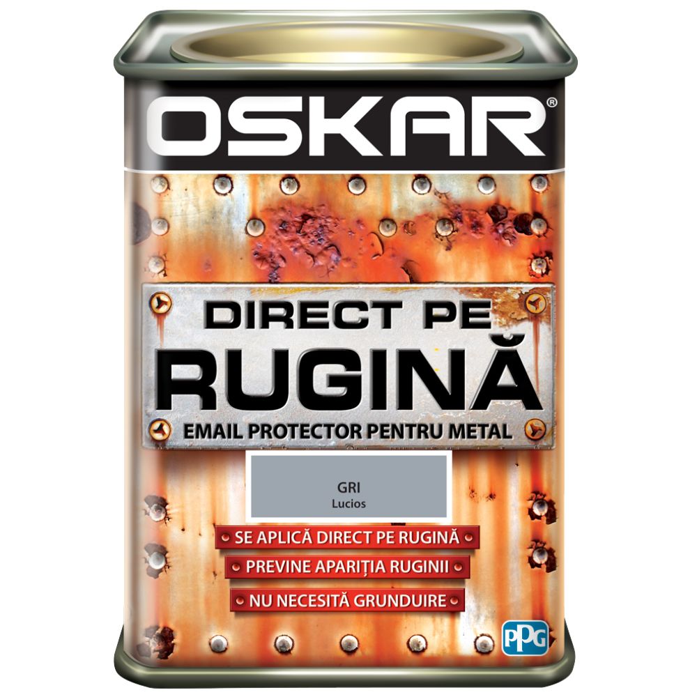  Vopsea Oskar Direct pe rugina, gri lucios, interior/exterior, 0,5 l