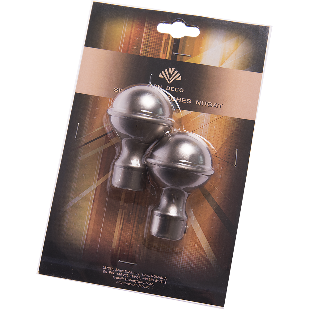 Set 2 capete pentru galerie metal forjat kugel inox, diametru 20 mm