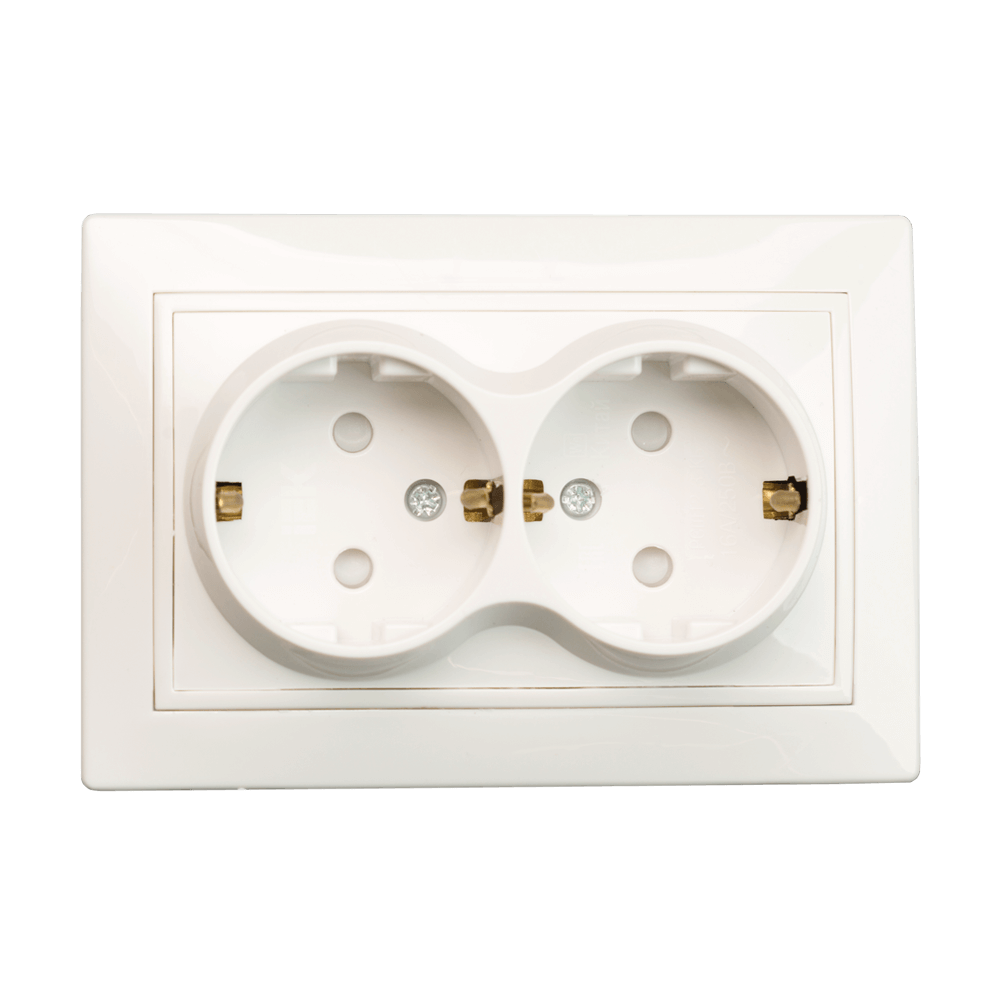 Priza contact de protectie IEK Kvarta, alb, 2 module