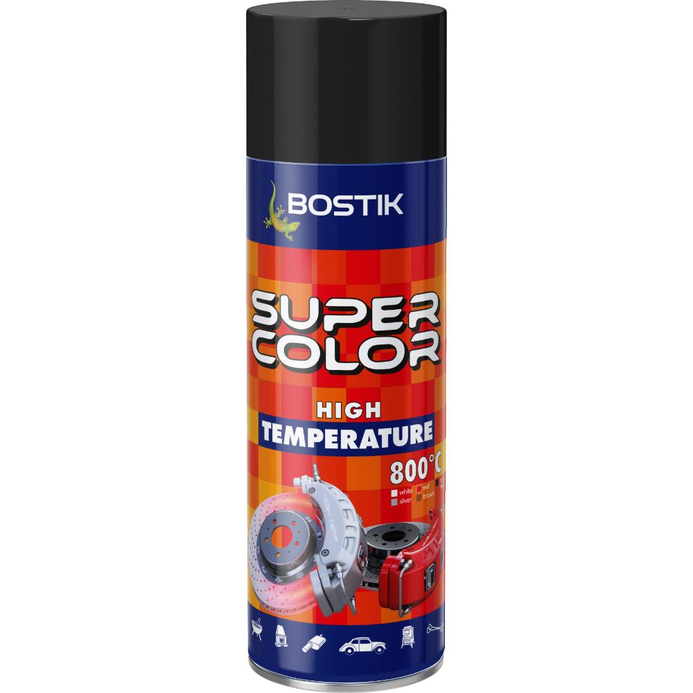 Vopsea spray rezistenta la temperaturi ridicate Bostik Super Color, negru, interior/exterior, 400 ml