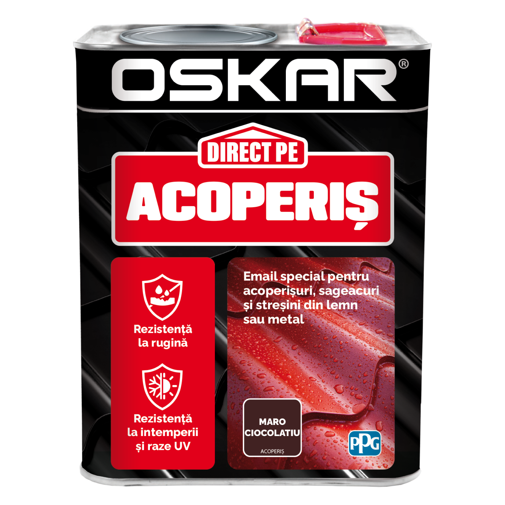 Vopsea Oskar Direct pe acoperis, maro ciocolatiu, exterior, 2.5 l