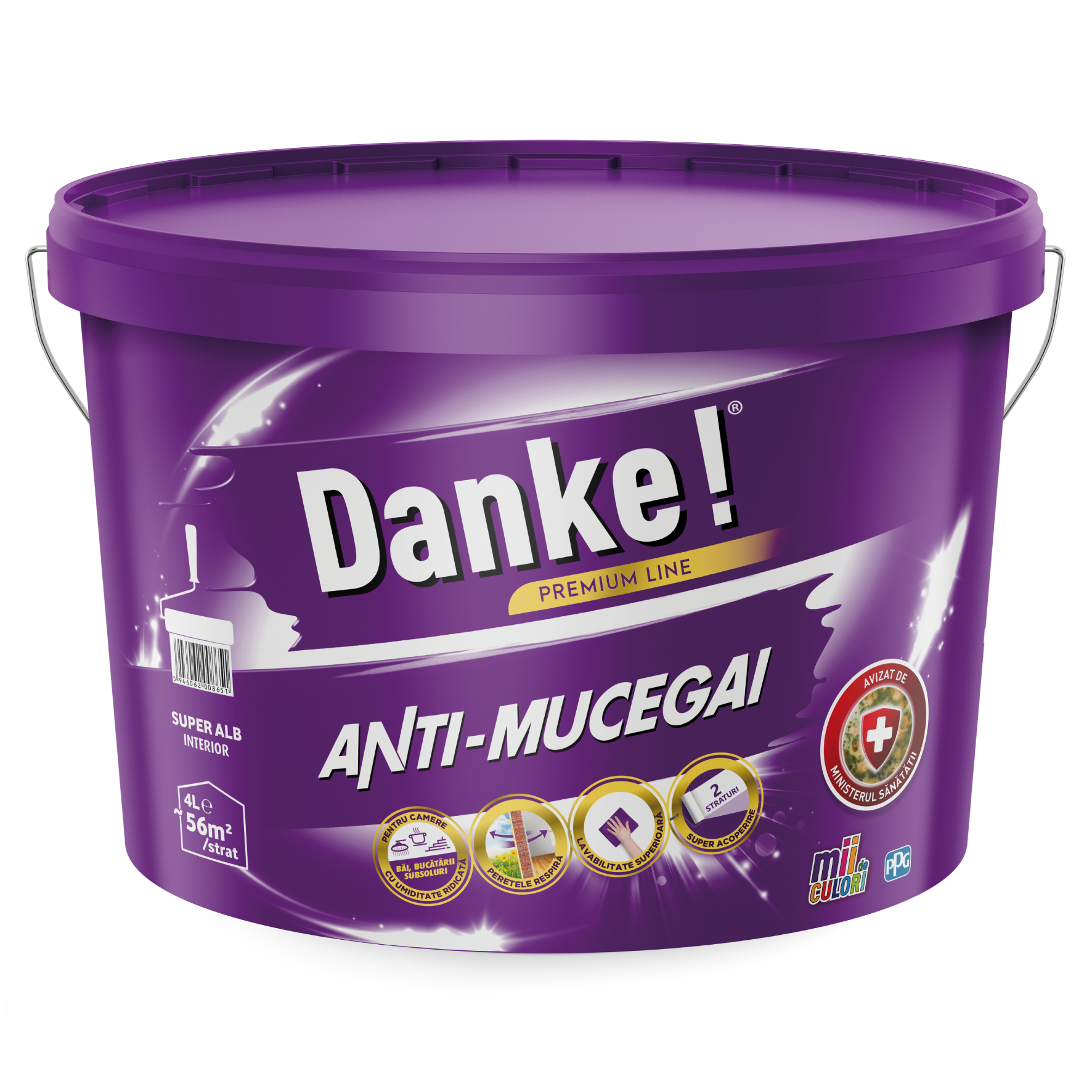 Vopsea lavabila antimucegai Danke, interior, baie si bucatarie, alb, 4 l