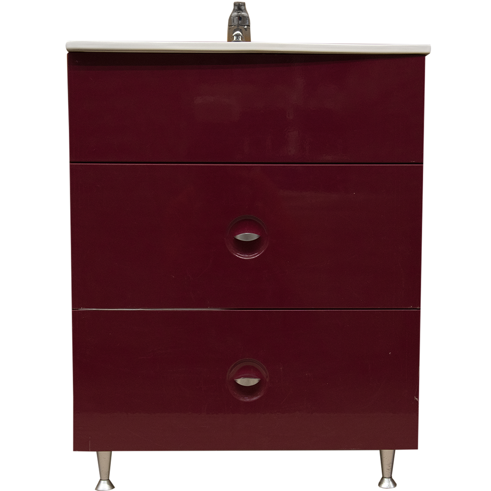 Mobilier baie Sanitop Ines, baza cu lavoar, MFD-PAL, rosu, 60 x 43,5 x 81 cm