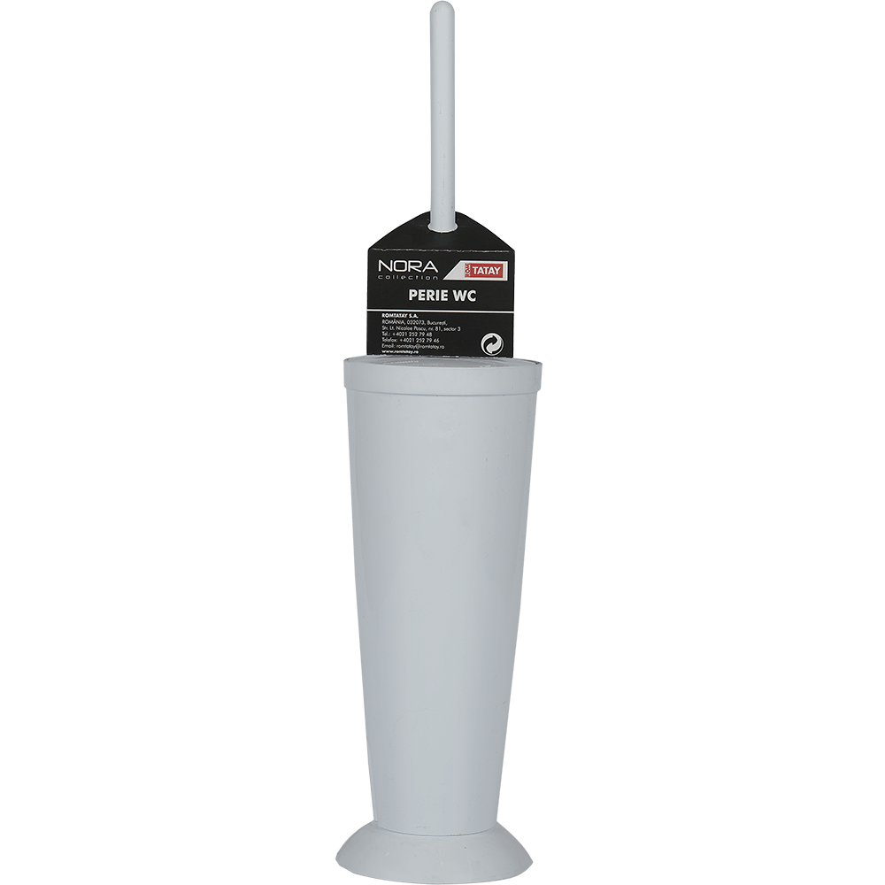 Perie si suport cu capac WC Romtatay Nora, plastic, alb, 10x42cm