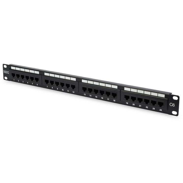 Accesoriu Retea DIGITUS Patch Panel 19inch 24Port Cat6 unshielded black RAL 9005
