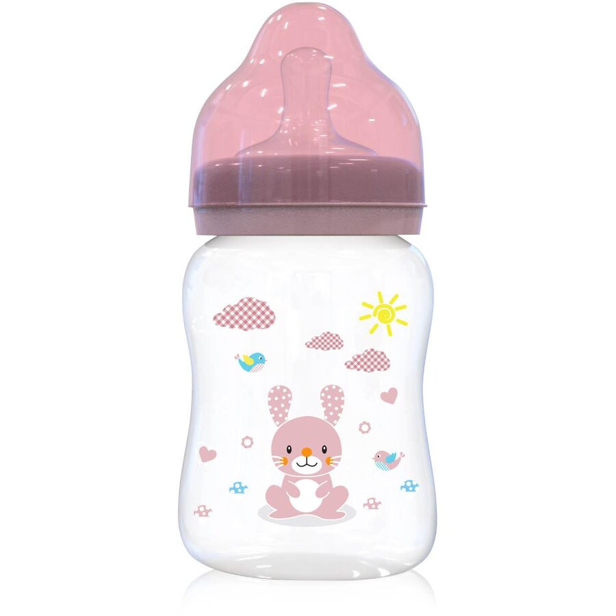 Biberon cu Gat Larg 250ml Animalute Pink