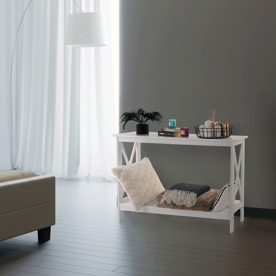 MAA604 - Masa toaleta, 120 cm, consola cosmetica machiaj masuta vanity make-up cu raft pentru hol - Alb