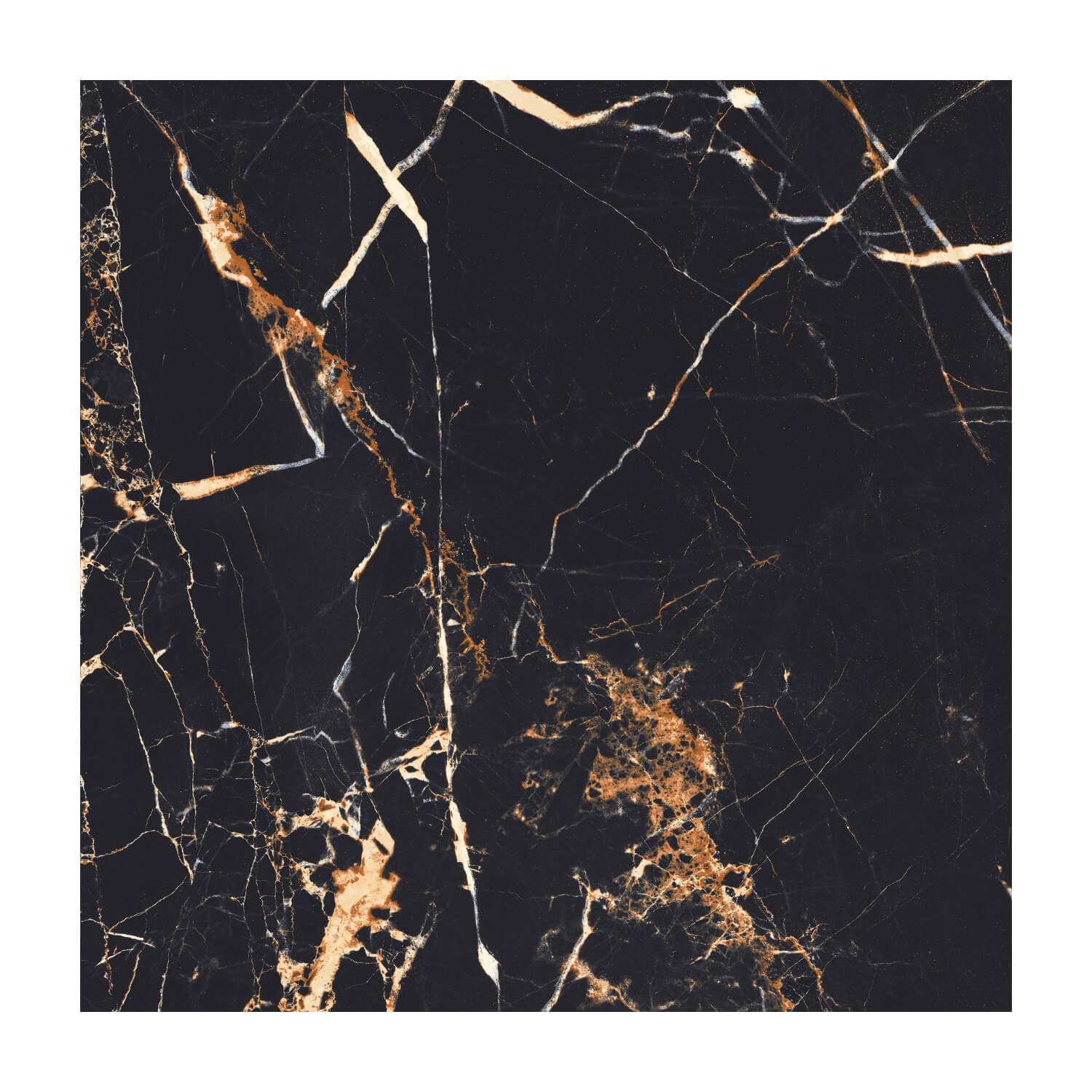 Gresie interior negru-auriu Veldez Black High Gloss, portelanata, glazurata, finisaj lucios, patrata, grosime 9 mm, 60 x 60 cm