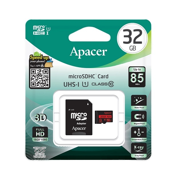 MicroSDHC Card Apacer 32 GB clasa 10 UHS-I cu adaptor, 85MB/s
