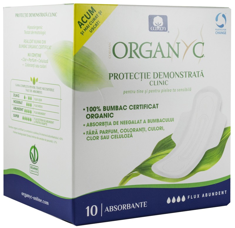 Absorbante intime Organyc din bumbac organic pentru noapte - 10 buc