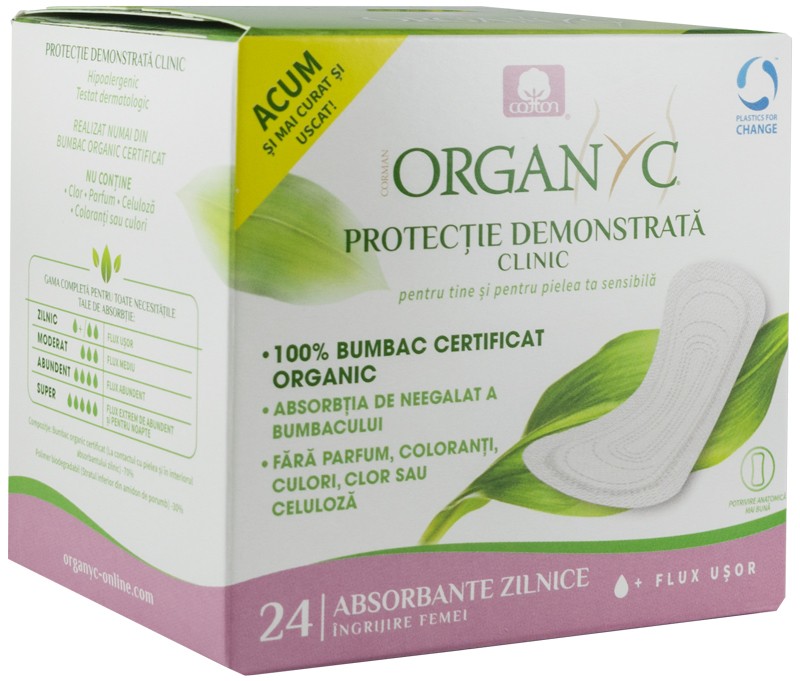 Absorbante zilnice subtiri Organyc din bumbac organic ambalate individual-24 buc.