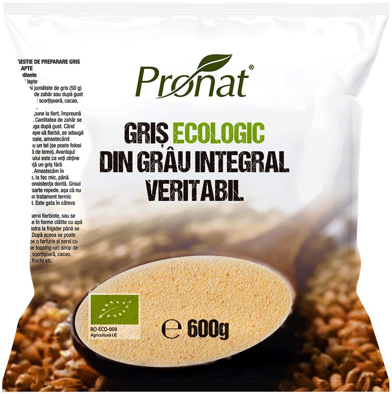 Gris Bio din grau integral veritabil, 600g