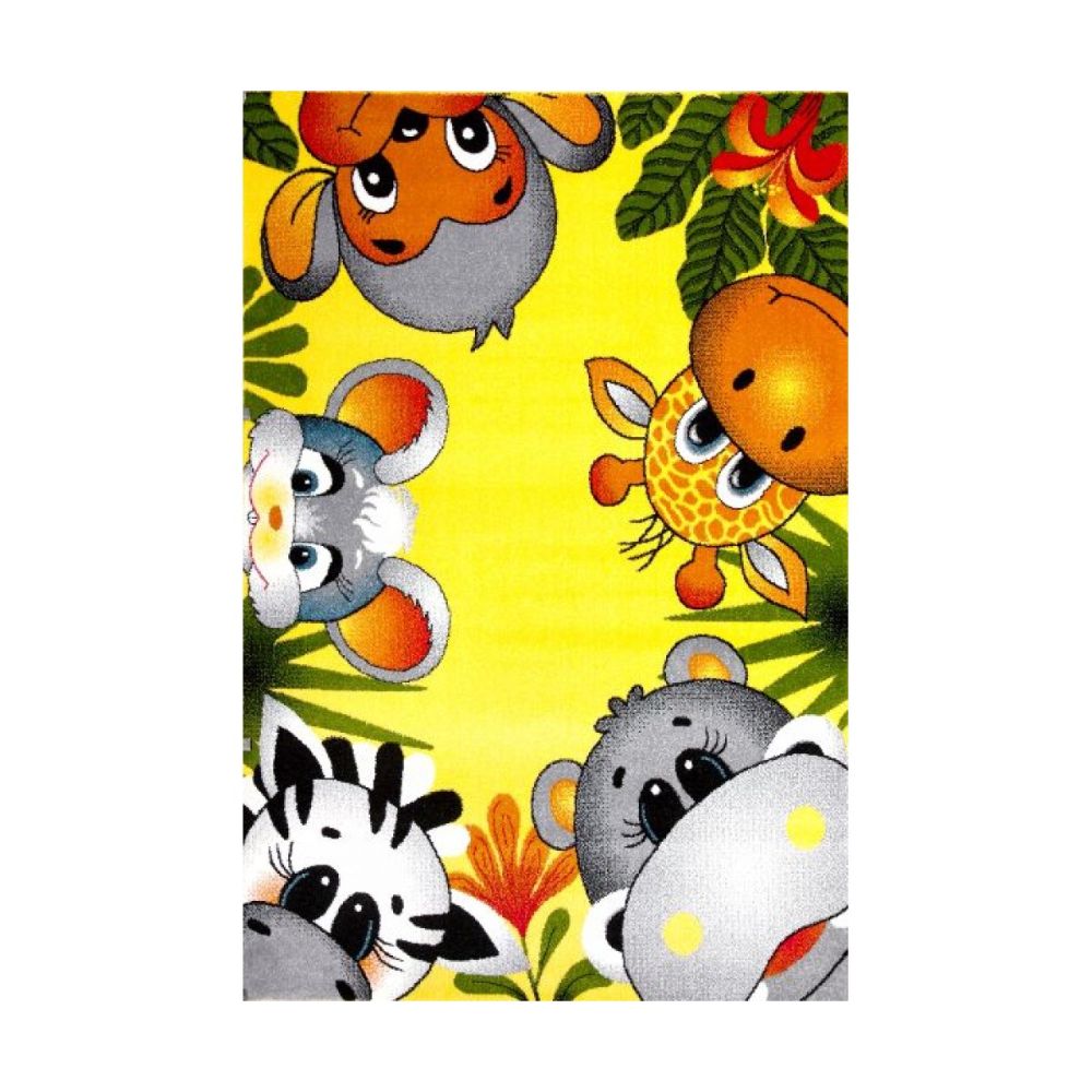 Covor copii Kolibri 11058/150, 100% polipropilena friese, model cu animale, galben, 160 x 230 cm