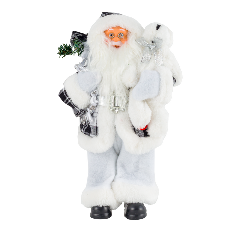 Decoratiune Mos Craciun muzical, alb, 30 cm