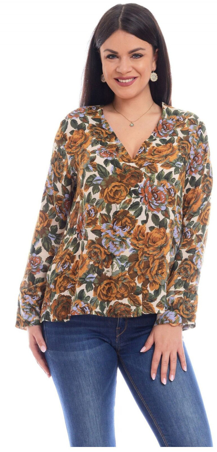 Bluza Dama Pliu cu Imprimeu Floral Maro