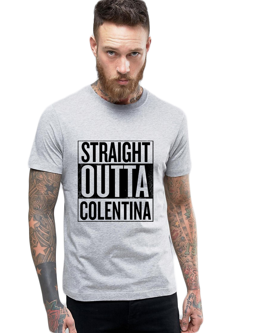 Tricou barbati gri cu text negru - Straight Outta Colentina