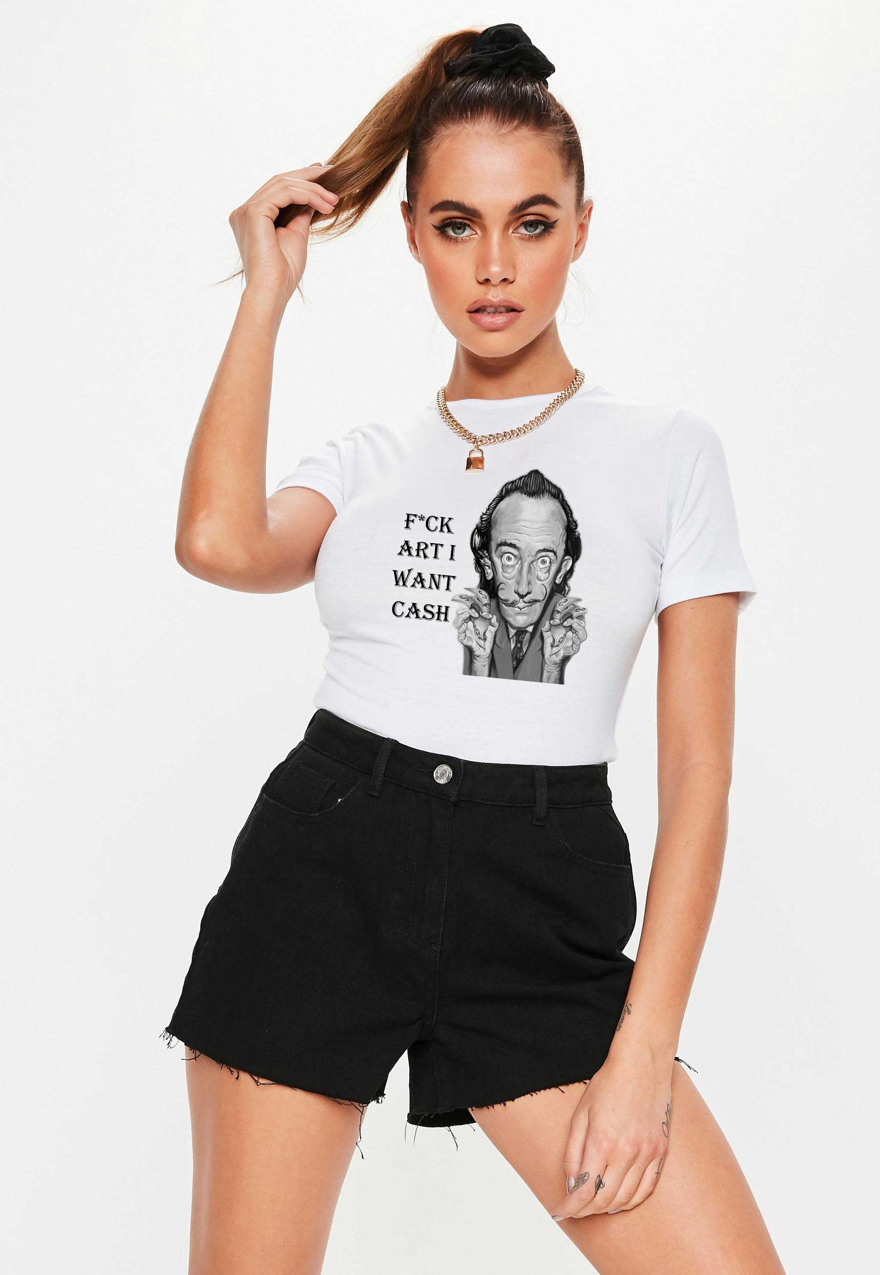 Tricou dama alb - Dali - I want CASH