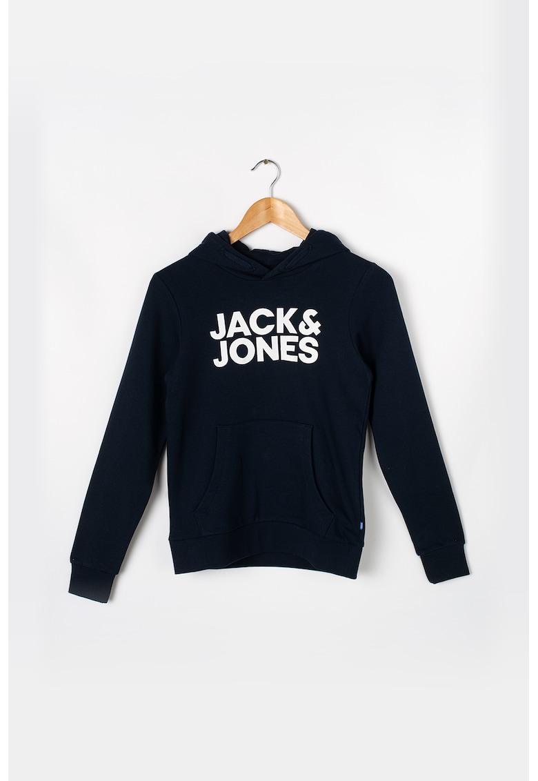 Hanorac cu imprimeu - logo si buzunar kangaroo - Alb/Bleumarin