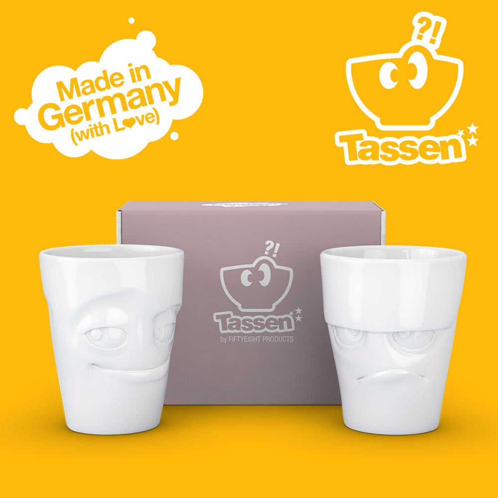 Set 2 Cani Albe din Portelan cu Expresie (350ml.)