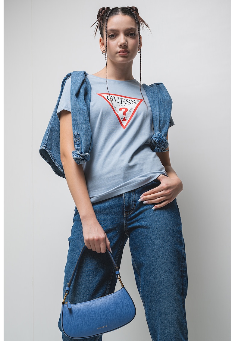 Tricou din bumbac cu imprimeu logo, Albastru deschis