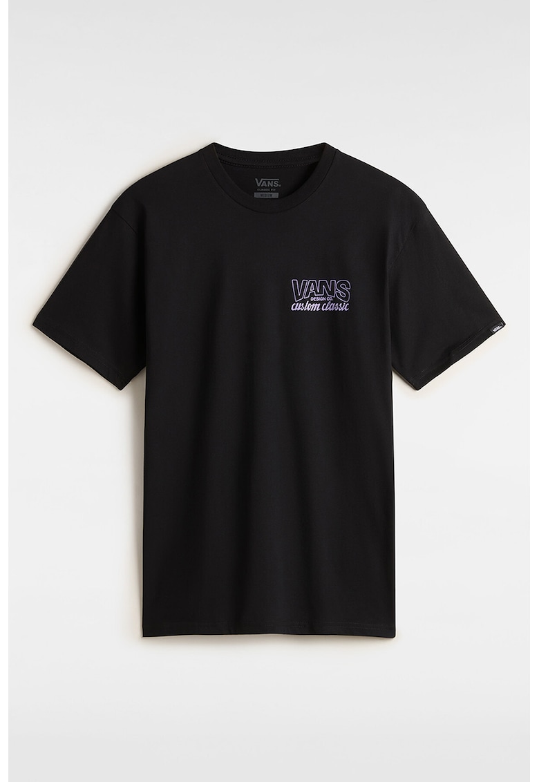 Tricou cu decolteu la baza gatului si imprimeu, Negru
