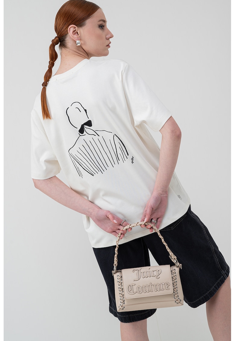 Tricou de bumbac organic cu imprimeu grafic, Crem