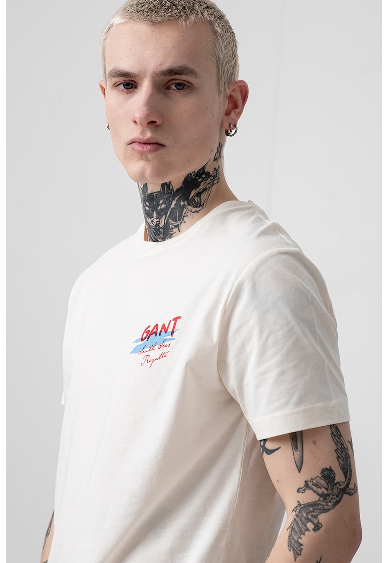 Tricou din bumbac cu imprimeu grafic - Bej deschis