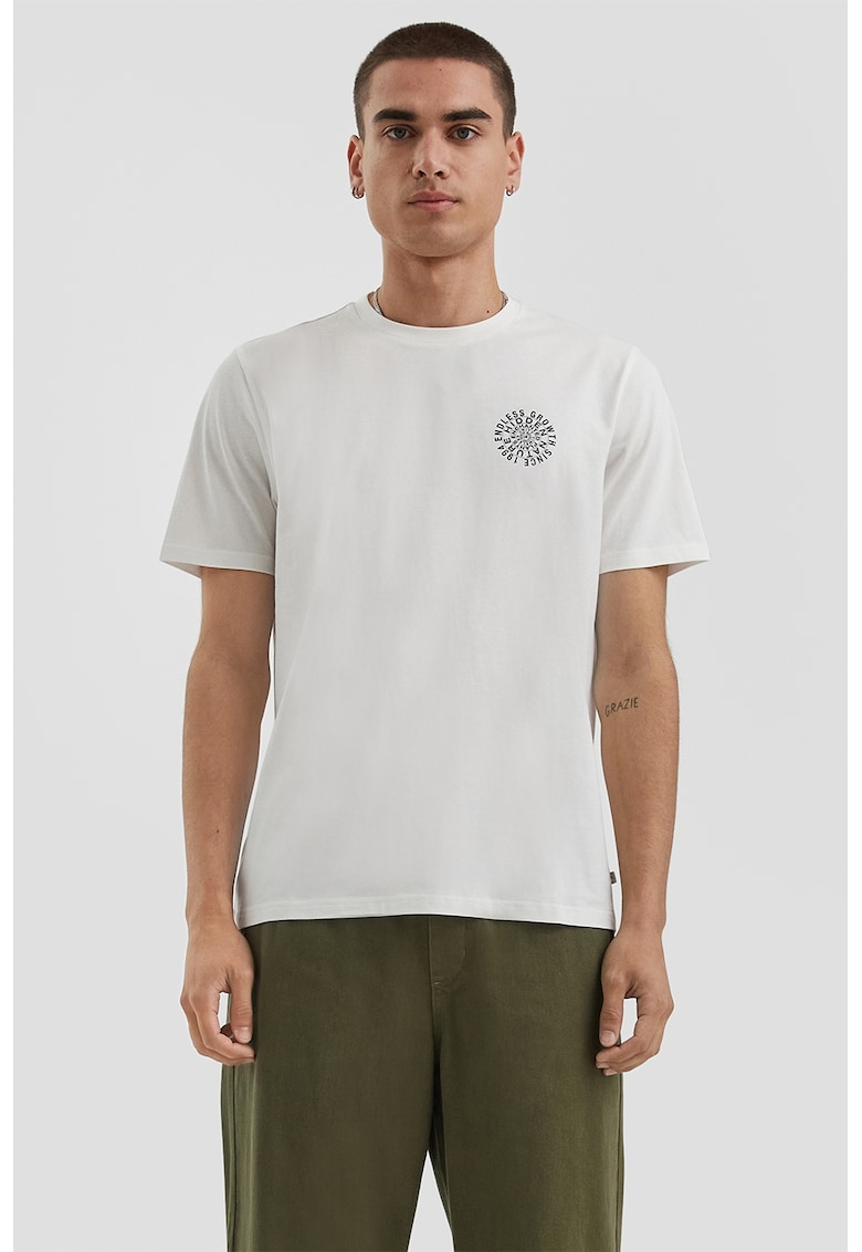 Tricou de bumbac cu decolteu la baza gatului - Alb