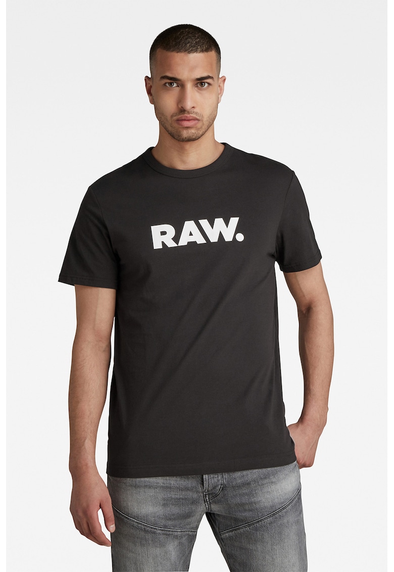 Tricou regular fit de bumbac organic Holorn - Alb/Negru