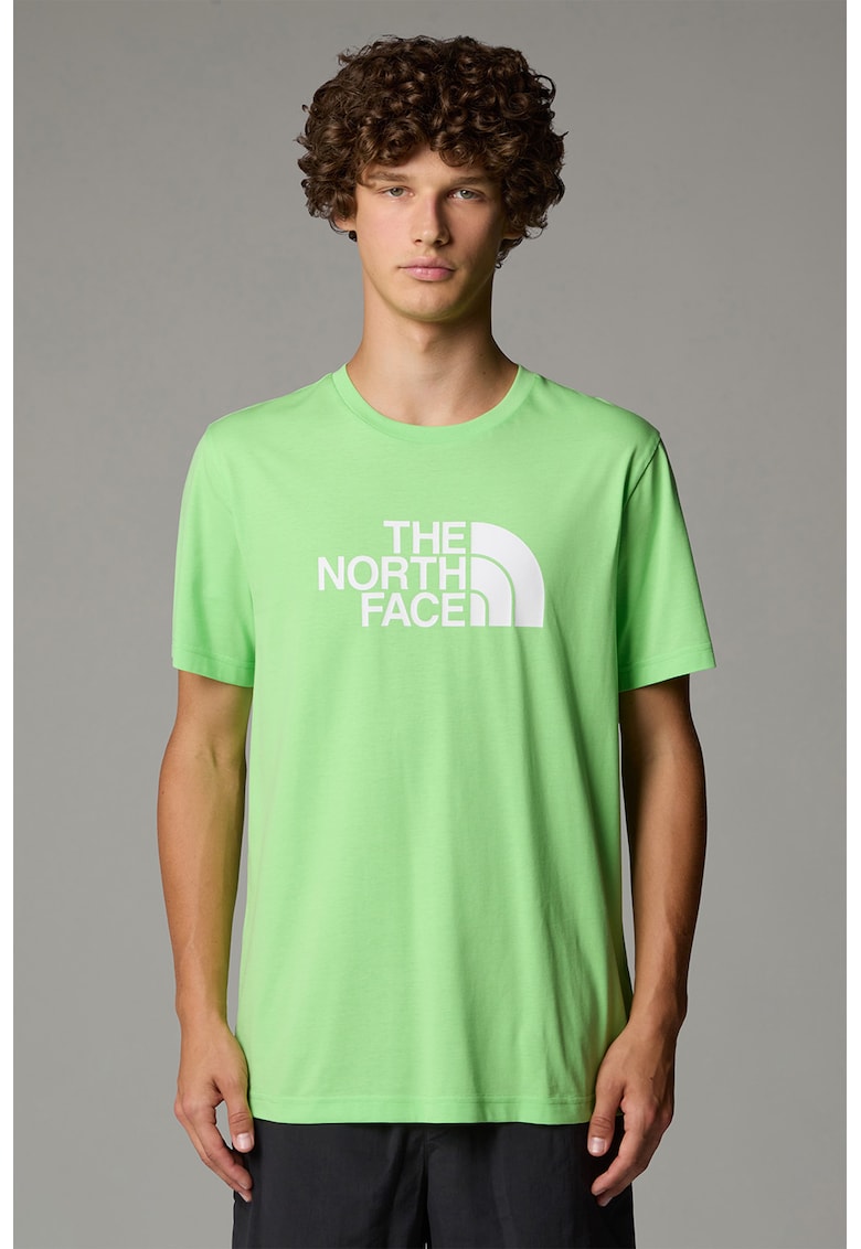 Tricou regular fit cu decolteu la baza gatului si imprimeu logo - Verde lime