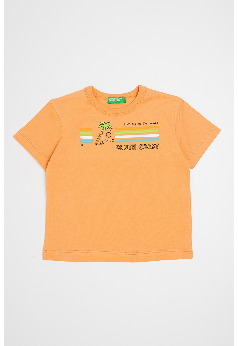 Tricou de bumbac cu imprimeu grafic - Portocaliu