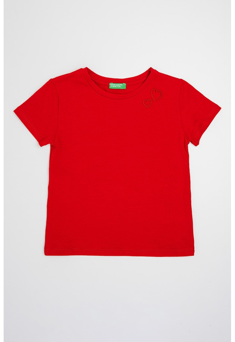 Tricou din amestec de bumbac cu detalii brodate - Rosu