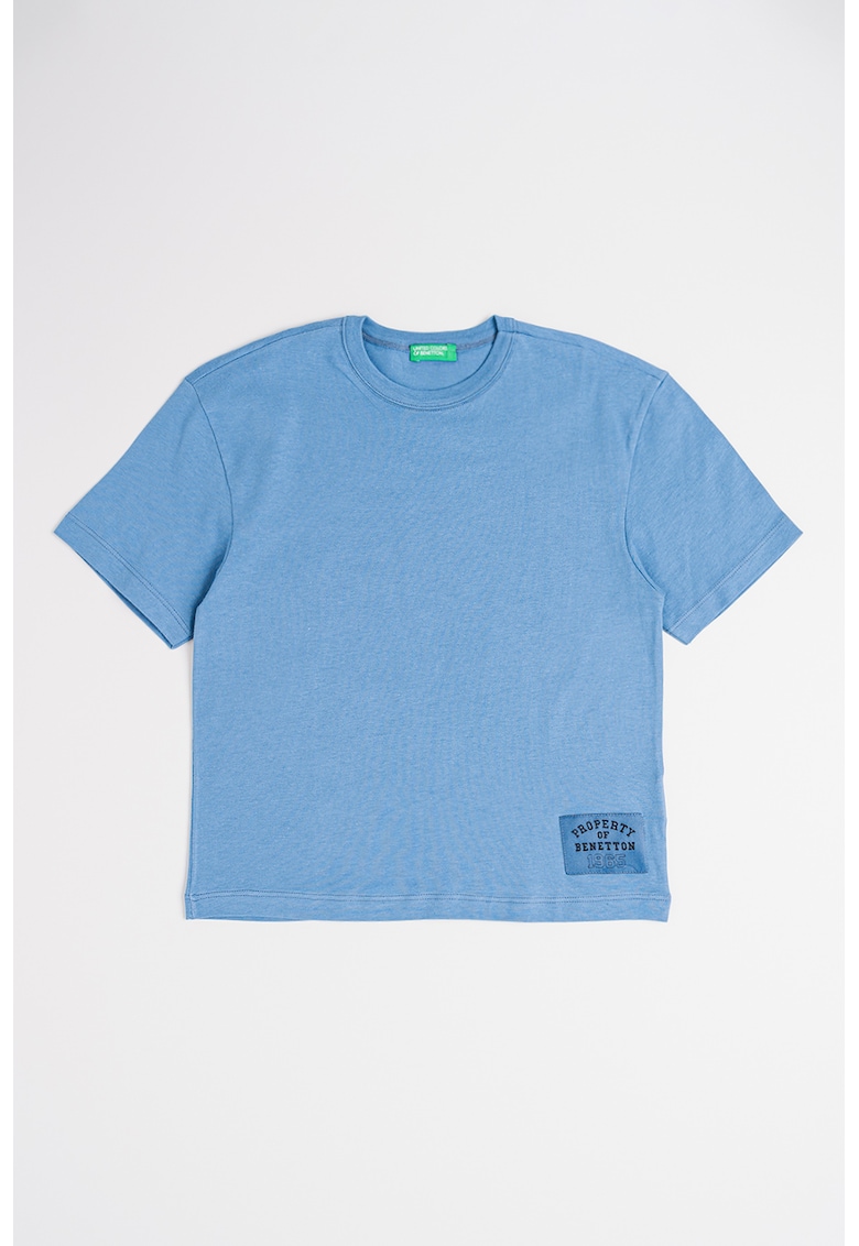 Tricou de bumbac cu decolteu la baza gatului - Albastru inchis