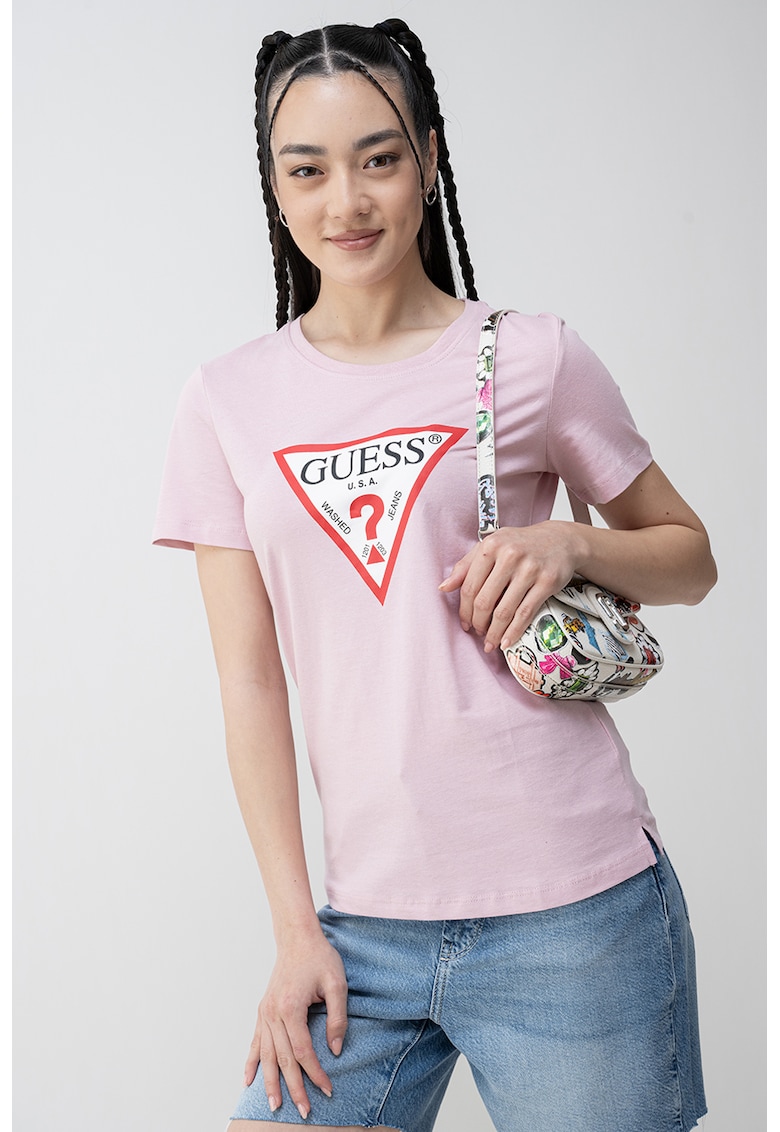 Tricou din bumbac cu imprimeu logo - Roz deschis