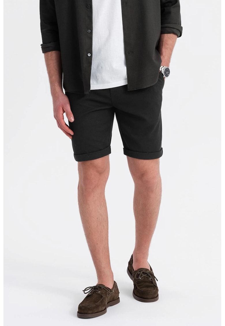 Bermude cu snur de ajustare si terminatii rulate - Negru