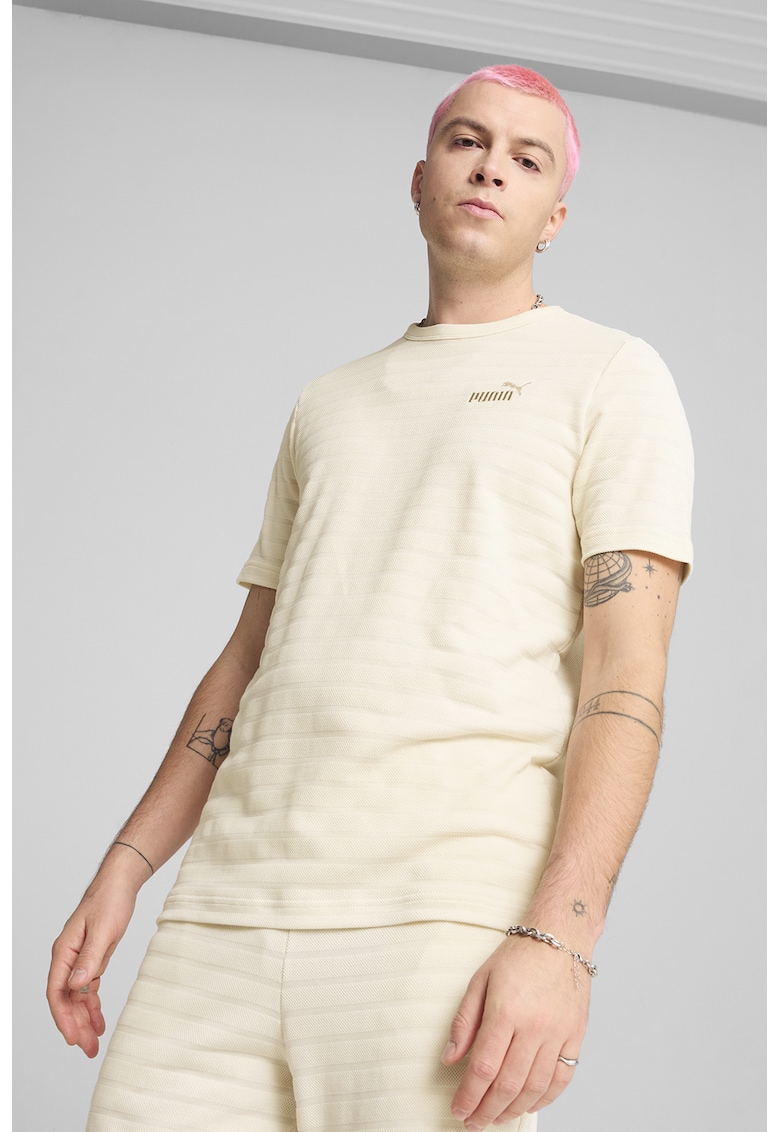 Tricou din amestec de bumbac cu logo brodat - Bej deschis