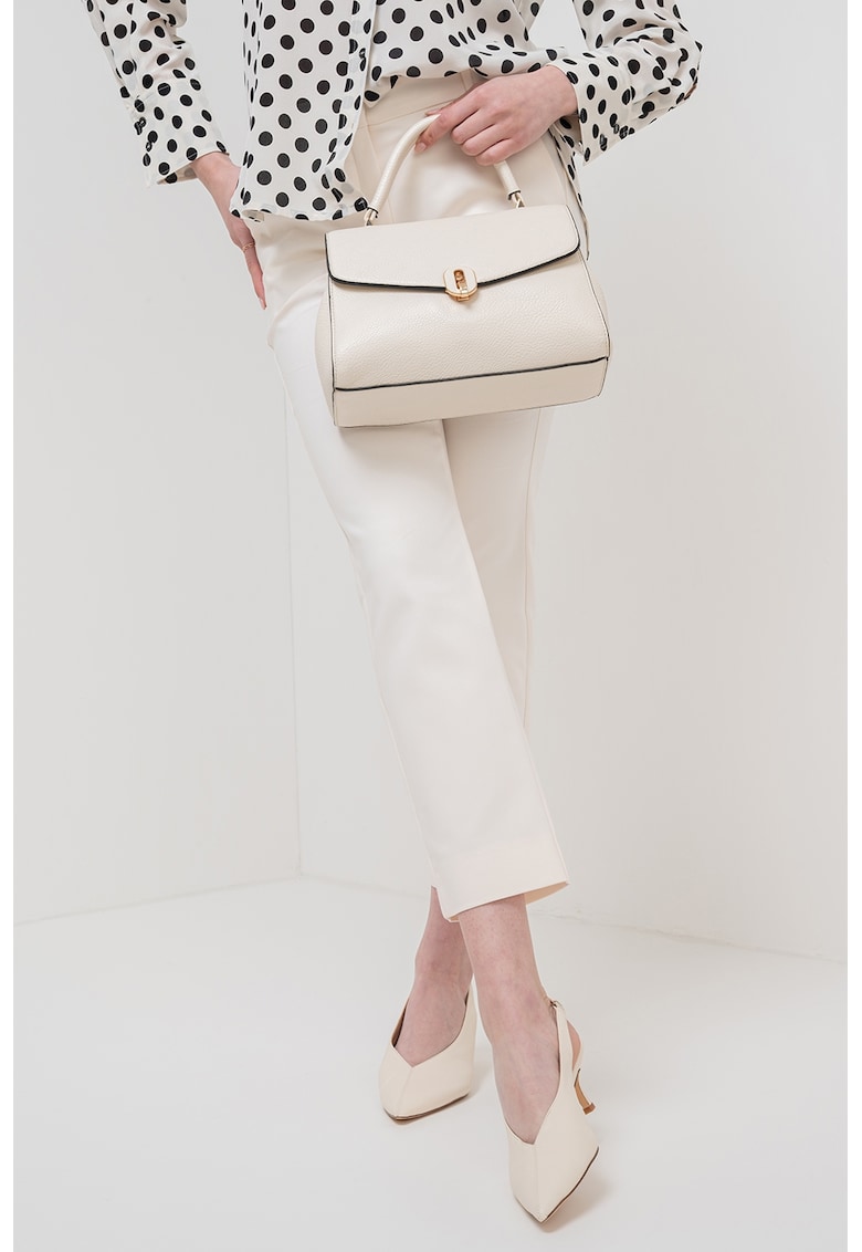 Pantaloni crop cu talie inalta - Crem