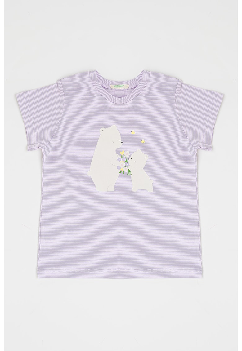 Tricou din bumbac cu imprimeu - Lila/Alb murdar