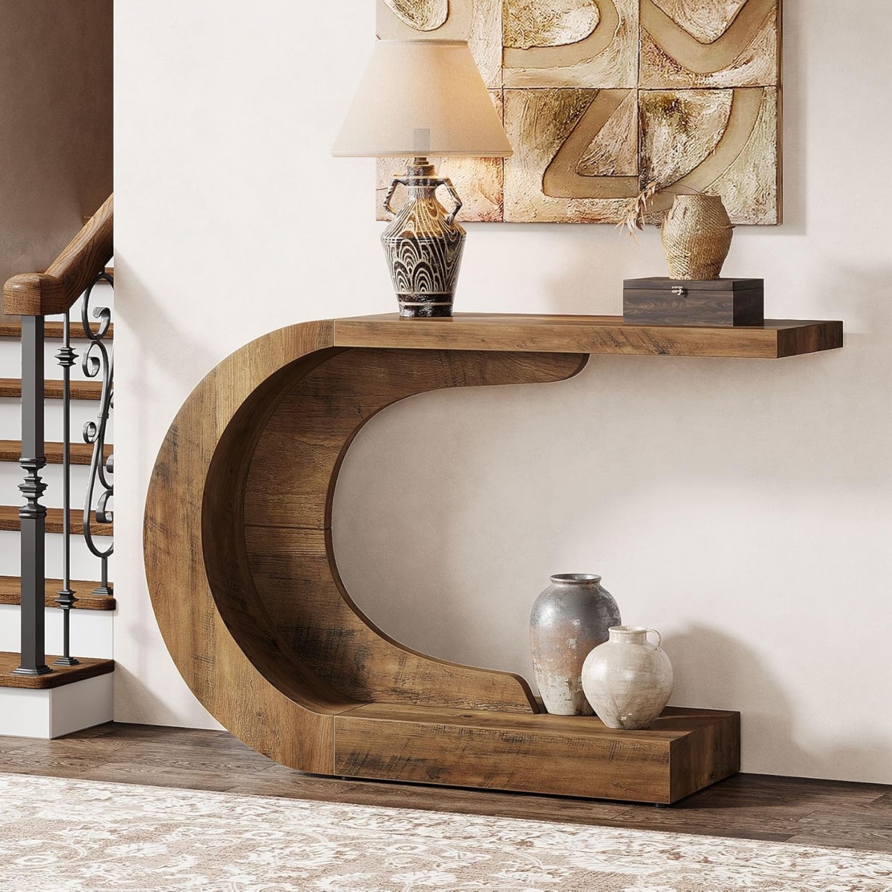 MAM12 - Masa Consola, 110 cm, masuta hol, living, dining, dormitor - Maro / Negru