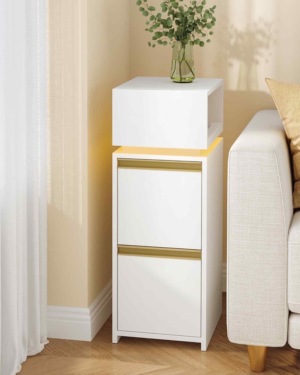 NOA201 - Set 2 Noptiere, 24 cm, foarte inguste, LED - Alb - Auriu