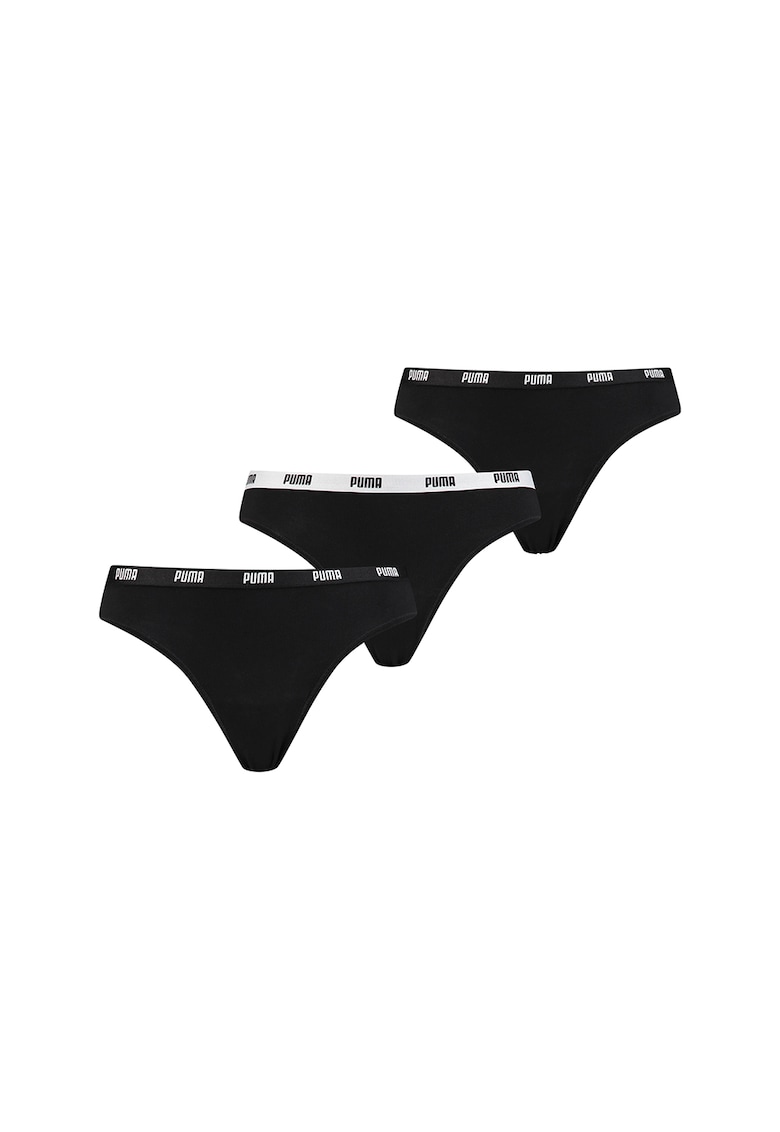 Set de chiloti tanga cu logo - 3 perechi - Alb/Negru